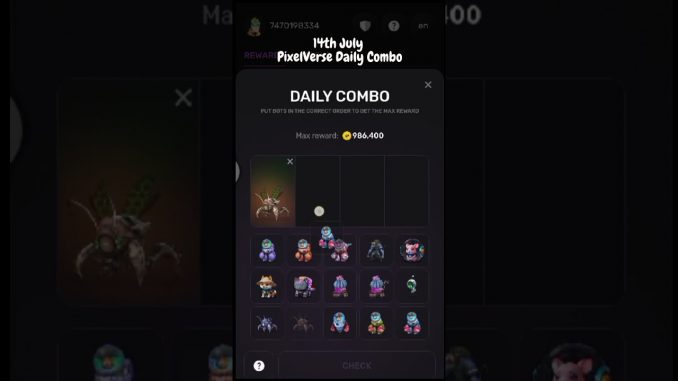 14th July 2024 ll PixelTap by PixelVerse Daily Combo #pixelversecombo  #crypto #special #shorts