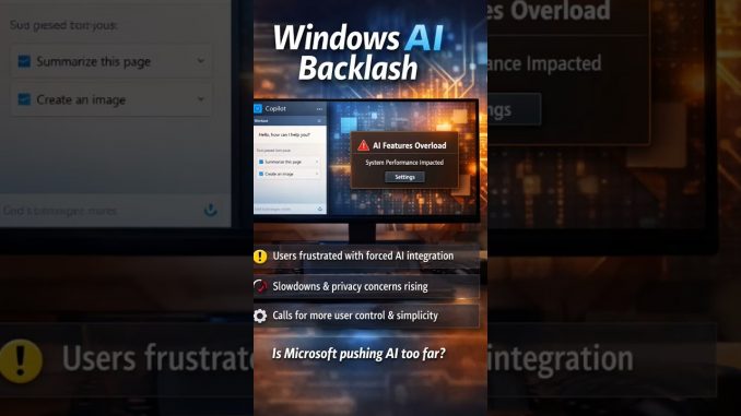 Windows AI Backlash  #shortsfeed #shorts #shortnews #foryou #news #newsupdate #technology #tech