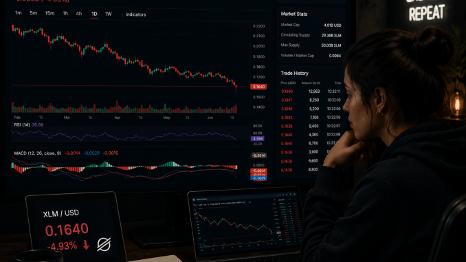 XLM drops below the $0.165 support