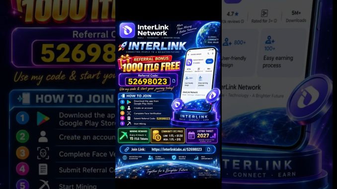 🚀 InterLink Network | 1000 ITLG FREE 🎁 | Referral Code 52698023 | Mining Guide 2026 🔥